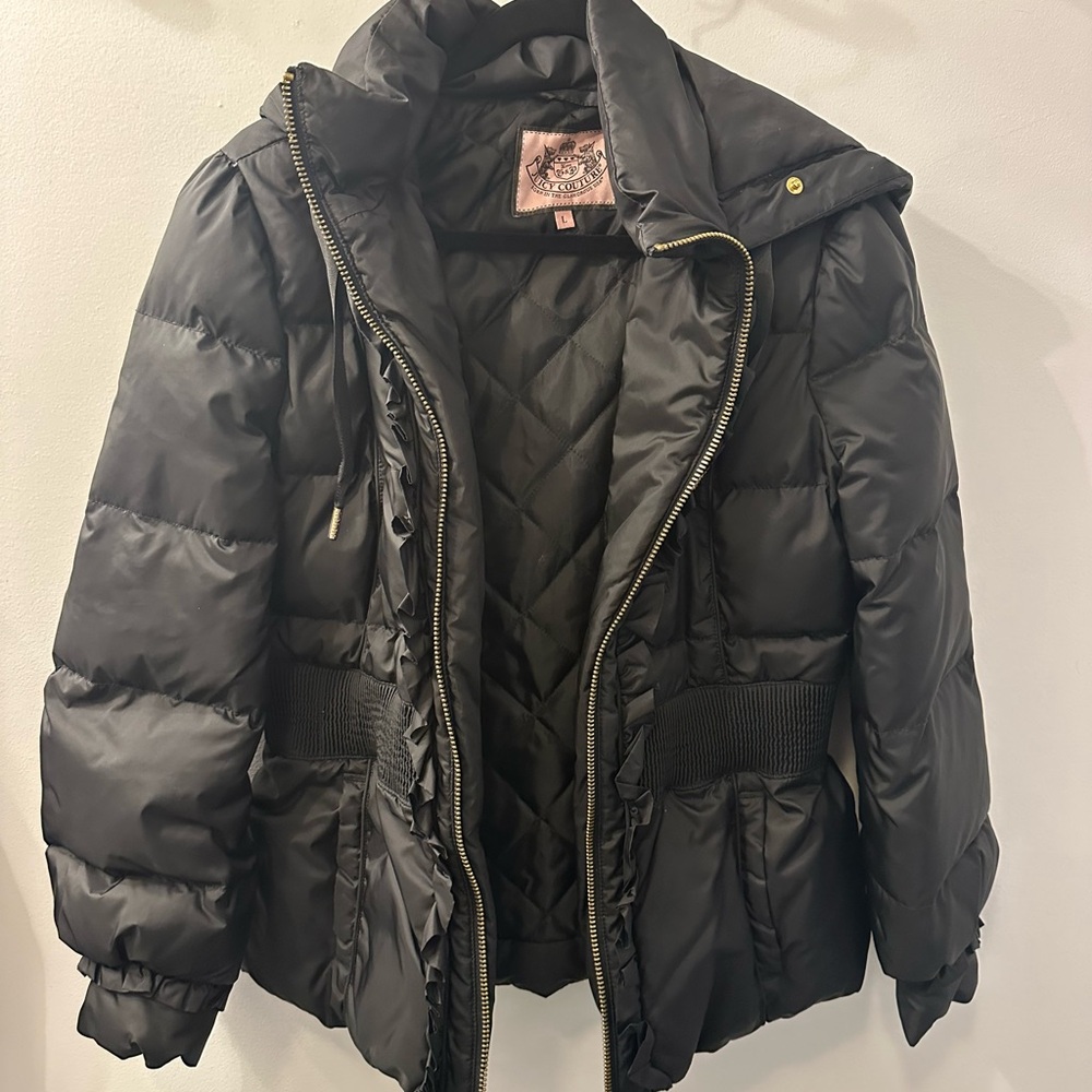 Juicy Couture Black Quilted Puffer Jacket with Gold Hardware